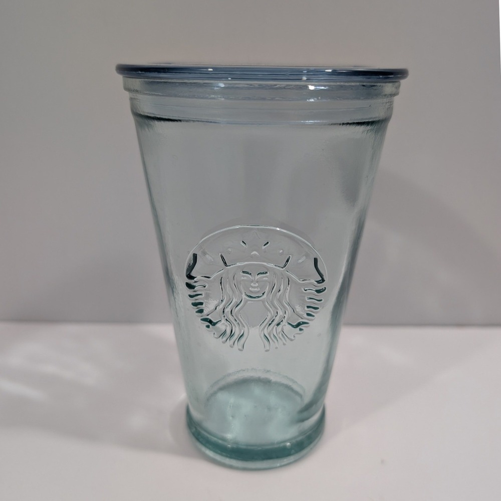 Starbucks Recycled Glass Tumbler 16oz Made in Spain Seafoam Blue Siren Logo Lid
